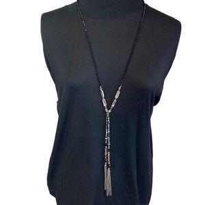 Anne Taylor loft long black crystal tassel necklace